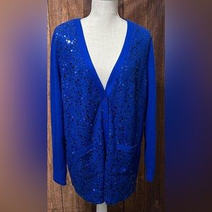 Bob Mackie Cardigan Sweater Royal Blue with Sequins - Large